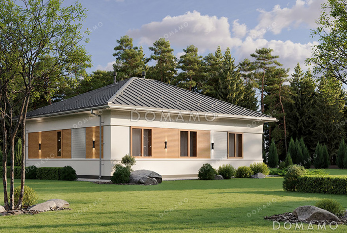 Проект простого одноэтажного дома с тремя спальнями и гостиной-столовой Проект простого одноэтажного дома с тремя спальнями и гостиной-столовой