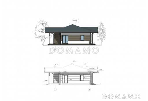 Проект одноэтажного дома с тремя спальнями, гардеробной, сауной и террасой / Фасад 4 Проект одноэтажного дома с тремя спальнями, гардеробной, сауной и террасой / Фасад 4