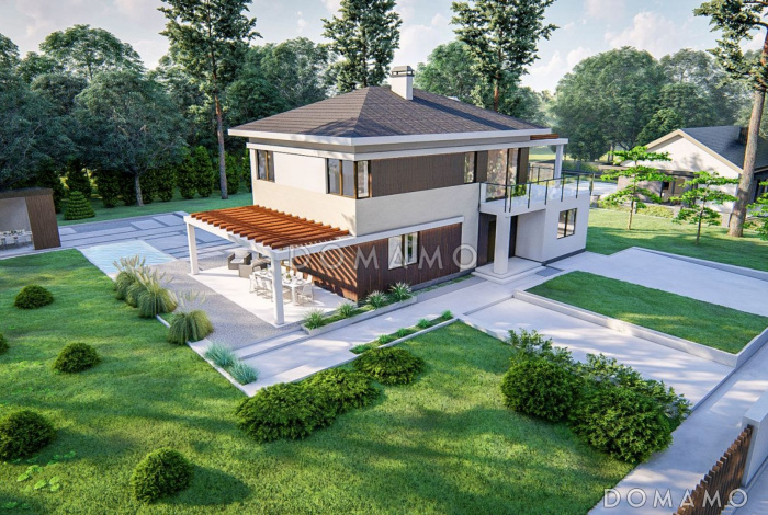 Проект двухэтажного дома из кирпича с сауной, адаптированный для сейсмозоны