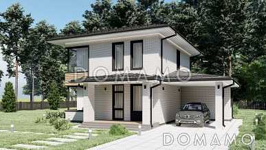 Проект эффективного двухэтажного дома с навесом для авто S-121