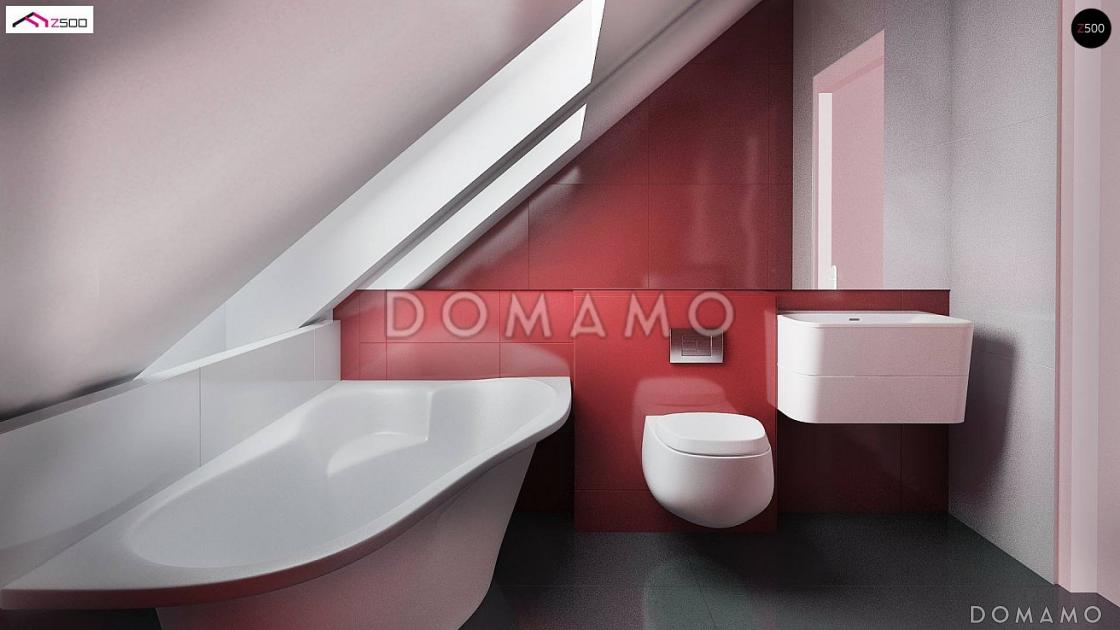 Проект одноэтажного мансардного дома из газобетона с балконом и современными элементами экстерьера и встроенным гаражом / 13