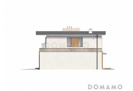 Проект современного двухэтажного дома из кирпича с плоской крышей,  с четырьмя спальнями, просторным кабинетом и гаражом / Фасад 4