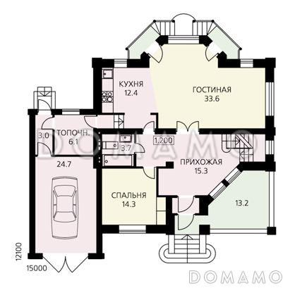 Проект классического дома с эркером, гаражом и крытой террасой / План 1 этажа