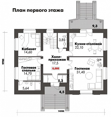 Проект дома с цокольным этажом, бильярдной и тренажерным залом / План 1 этажа Проект дома с цокольным этажом, бильярдной и тренажерным залом / План 1 этажа