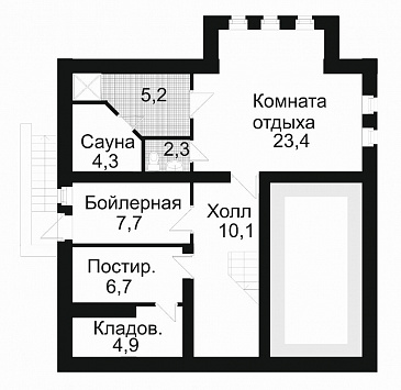 Проект дома из кирпича с сауной / План цокольного этажа Проект дома из кирпича с сауной / План цокольного этажа