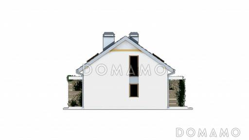 Проект одноэтажного мансардного дома из кирпича с отделённой однокомнатной квартирой на первом этаже / Фасад 3