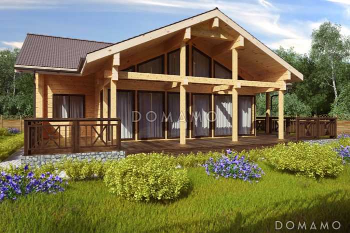 Проект дома из клееного бруса с большим холлом на мансардном этаже Проект дома из клееного бруса с большим холлом на мансардном этаже