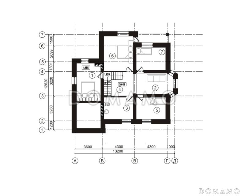 Проект загородного дома с полукруглой лестницей на мансардном этаж / План мансардного этажа