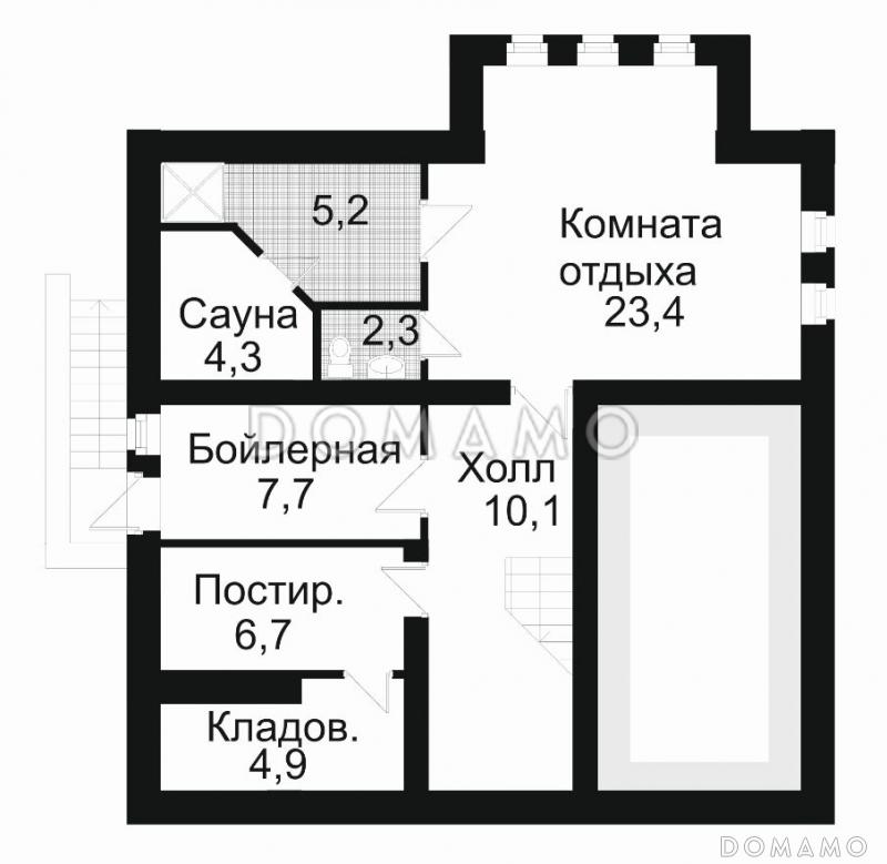 Проект дома из кирпича с сауной / План цокольного этажа
