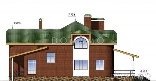 Проект одноэтажного кирпичного коттеджа с мансардным этажом / Фасад 4