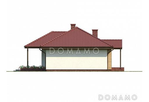 Проект комфортного одноэтажного дома из газобетона с тремя спальнями, просторной гостиной и с возможностью обустройства мансардного этажа / Фасад 2