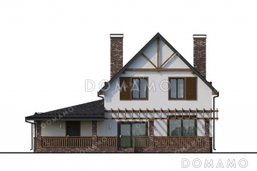 Проект одноэтажного дома с мансардой и гаражом на два автомобиля / Фасад 3