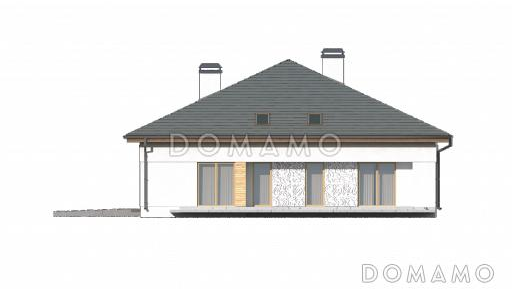 Проект большого одноэтажного дома из кирпича с тремя спальнями, кабинетом и гаражом на два автомобиля / Фасад 4