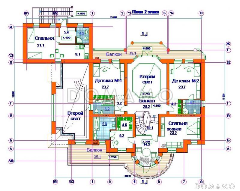 Проект коттеджа с двусветной гостиной и бассейном / План 2 этажа