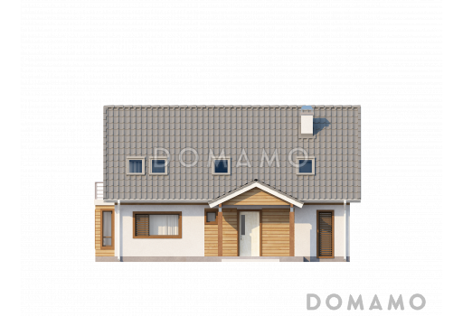 Проект классического мансардного дома из кирпича с дополнительной спальней на первом этаже и эркером в столовой зоне / Фасад 1