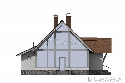 Проект дома с одной спальней, панорамным остеклением, зимним садом и чердаком / Фасад 2