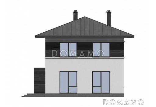 Проект двухэтажного дома с котельной с окном, комнатой на первом этаже и тремя спальнями на втором / Фасад 4