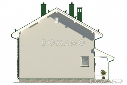 Проект лаконичного коттеджа с четырьмя спальнями, широкими окнами и большой гардеробной / Фасад 4