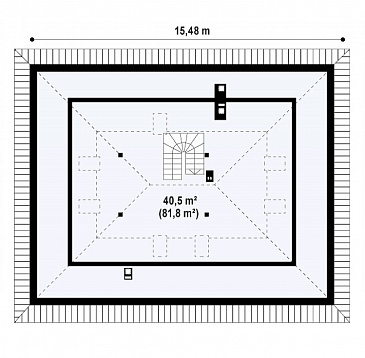 Проект одноэтажного дома из кирпича с мансардой и барбекю на террасе / План мансардного этажа