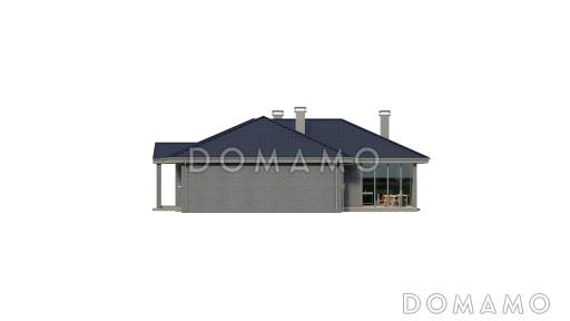 Проект одноэтажного дома с верандой, гаражом и тремя спальнями / Фасад 2