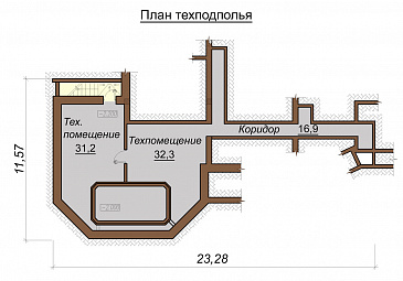 Проект большого двухэтажного дома с мансардой,с эркером, гаражом, сауной и бассейном / План цокольного этажа