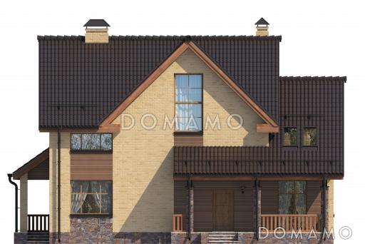 Проект дома с камином, изолированной кухней, комнатой с выходом на террасу, вторым светом / Фасад 1