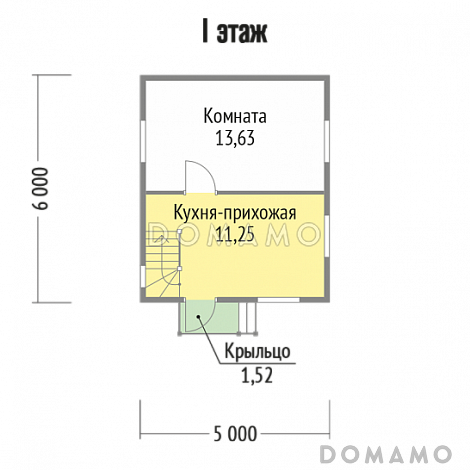 Проект компактного дома 5х6 из клееного бруса / План 1 этажа