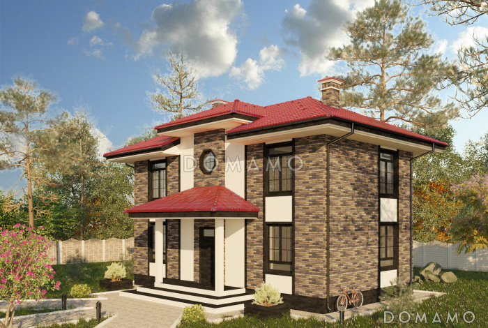 Проект компактного двухэтажного коттеджа по технологии ЛСТК с пятью спальнями Проект компактного двухэтажного коттеджа по технологии ЛСТК с пятью спальнями