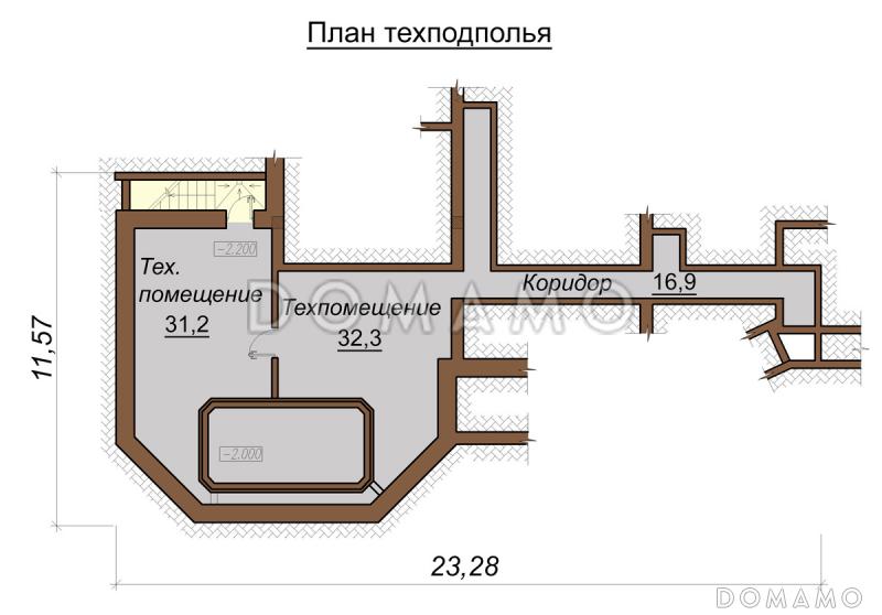 Проект большого двухэтажного дома с мансардой,с эркером, гаражом, сауной и бассейном / План цокольного этажа