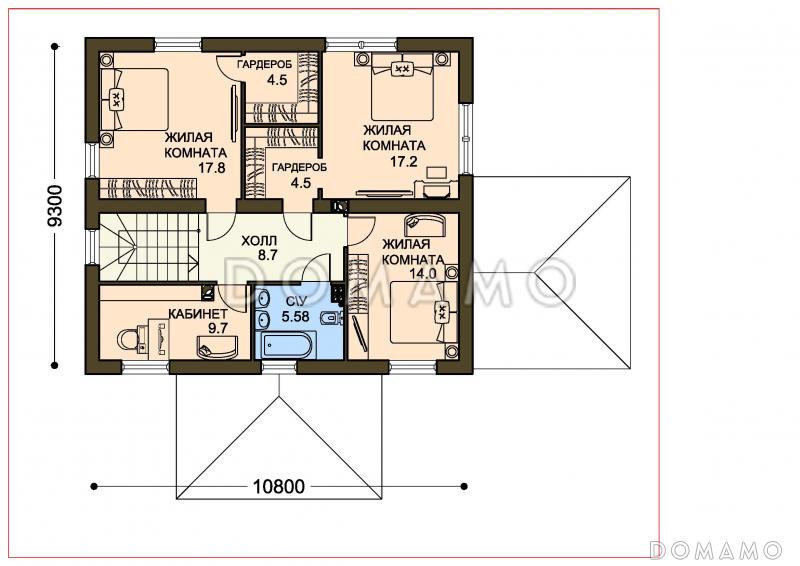 Проект небольшой виллы в средиземноморском стиле с крытой террасой и облицовкой камнем / План 2 этажа