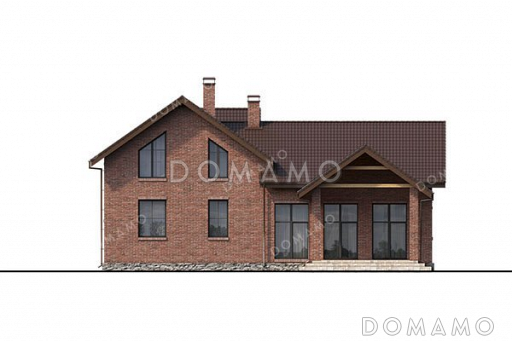 Проект одноэтажного дома с мансардой, террасой и большой кухней-гостиной / Фасад 4