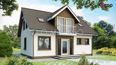 Проект одноэтажного мансардного дома из кирпича с балконом над входом