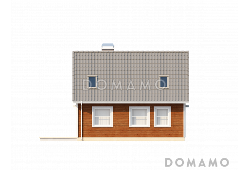 Проект компактного одноэтажного мансардного дома из газобетона с тремя спальнями и фронтальной террасой / Фасад 2