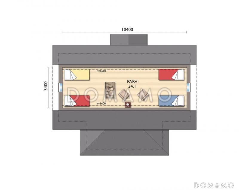 Проект каркасной сауны с эркером в гостиной / План мансардного этажа