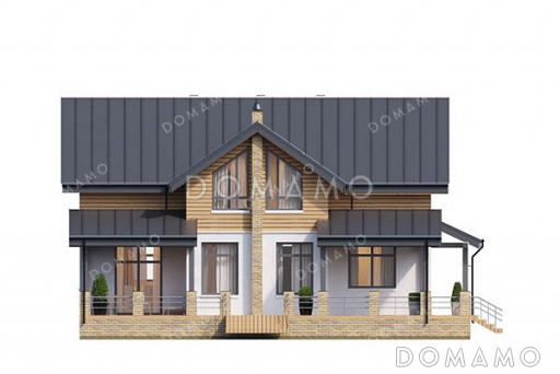 Проект одноэтажного дома с мансардой и террасой / Фасад 1