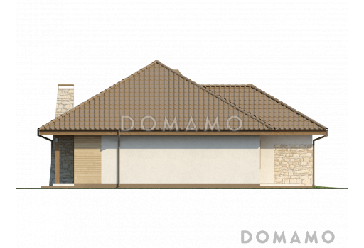 Проект одноэтажного дома из кирпича с просторной гостиной, большим гаражом и двумя спальнями / Фасад 4