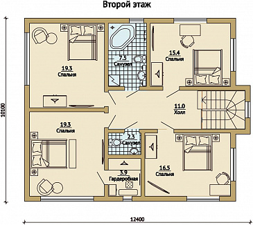 Проект дома с четырехскатной крышей / План 2 этажа