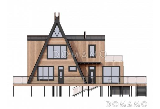 Дом A-frame с обходной террасой и бассейном / Фасад 4