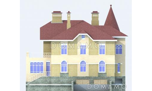 Проект кирпичного дома с гаражом на цокольном этаже / Фасад 1