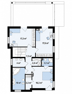 Проект современного двухэтажного дома из кирпича в стиле модерн, с террасой на втором уровне и встроенным гаражом / План 2 этажа Проект современного двухэтажного дома из кирпича в стиле модерн, с террасой на втором уровне и встроенным гаражом / План 2 этажа