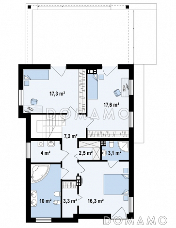 Проект современного двухэтажного дома из кирпича в стиле модерн, с террасой на втором уровне и встроенным гаражом / План 2 этажа Проект современного двухэтажного дома из кирпича в стиле модерн, с террасой на втором уровне и встроенным гаражом / План 2 этажа