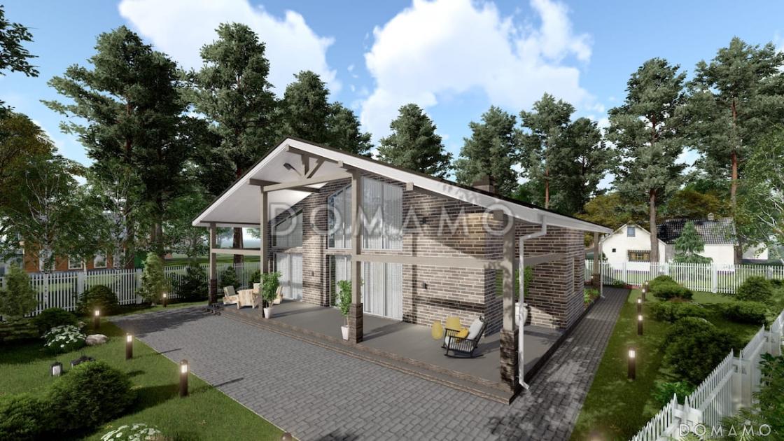 Проект большого дома с сауной, хамамом, двусветной гостиной и навесом на 2 авто / 1