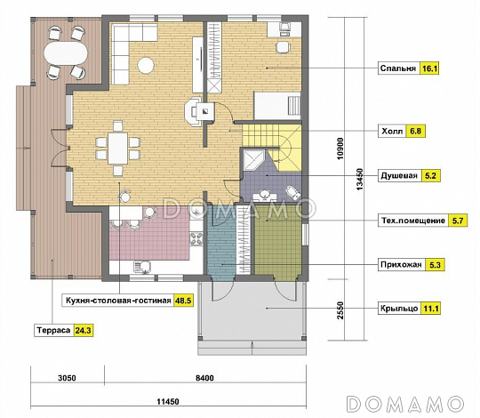 Проект дома с мансардой из кирпича / План 1 этажа