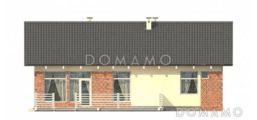 Проект небольшого одноэтажного дома с отделкой клинкером и двумя спальнями / Вариант с панорамными окнами гостиной.