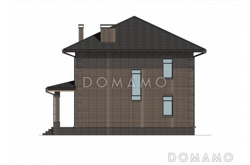 Проект компактного двухэтажного дома с террасой, гостиной и 4 спальнями / Фасад 1