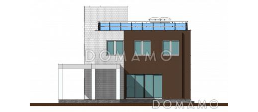 Проект загородного дома с просторной кухней-гостиной, кабинетом и сауной на втором этаже / Фасад 4
