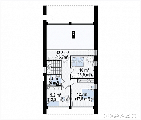 Проект одноэтажного мансардного дома из кирпича с балконом и современными элементами экстерьера и встроенным гаражом / План мансардного этажа