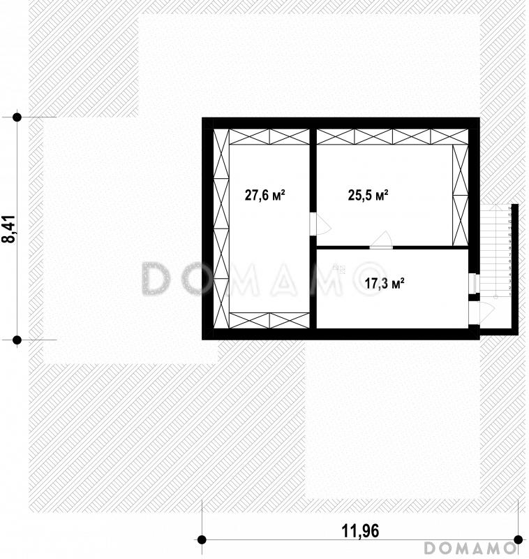 Проект одноэтажного дома из газобетона с гаражом на 2 автомобиля и подвалом / План цокольного этажа