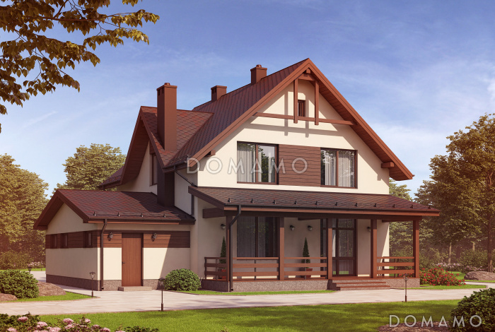 Проект двухэтажного газобетонного дома c пристроенным гаражом и котельной Проект двухэтажного газобетонного дома c пристроенным гаражом и котельной