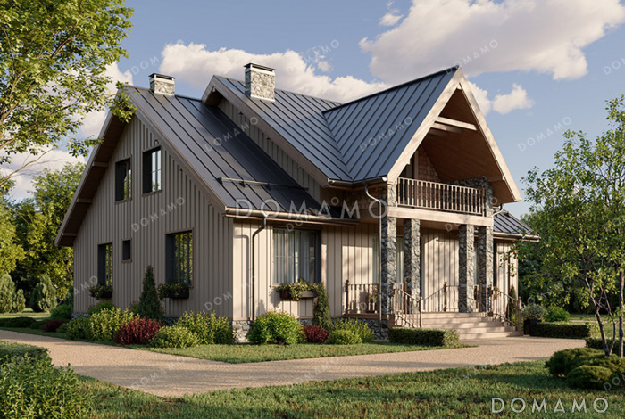 Проект дома с 3 спальнями, зимним садом и кладовой на кухне